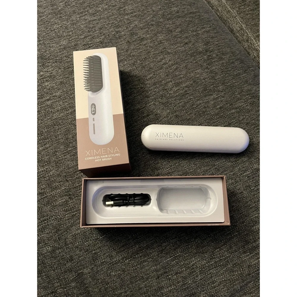 Ximena Cordless Hair-Styling Hot Brush White Travel Ionic 450F LCD Styler Works